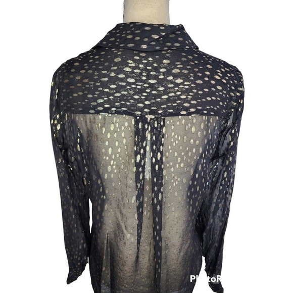 L'AGENCE Black Sheer Metallic Dots Long Sleeve Button Blouse XS/T - Picture 5 of 8